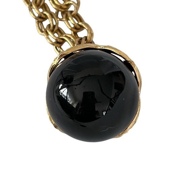 VTG MONET Gold-tone Metal Chain Black Lucite Ball Pendant Runway Necklace 16.5" - Picture 7 of 16